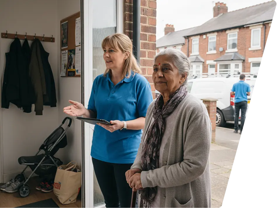 Armour Hart Group team member speaking with a resident at home