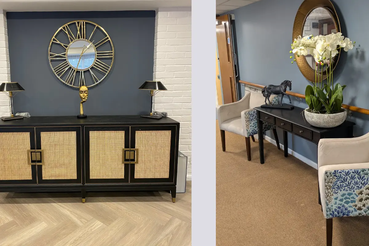 Refurbished communal space following internal painting and wallpapering by Armour Hart Group for Housing 21