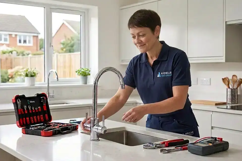 A multi trader working for Armour Hart Group on a kitchen repair